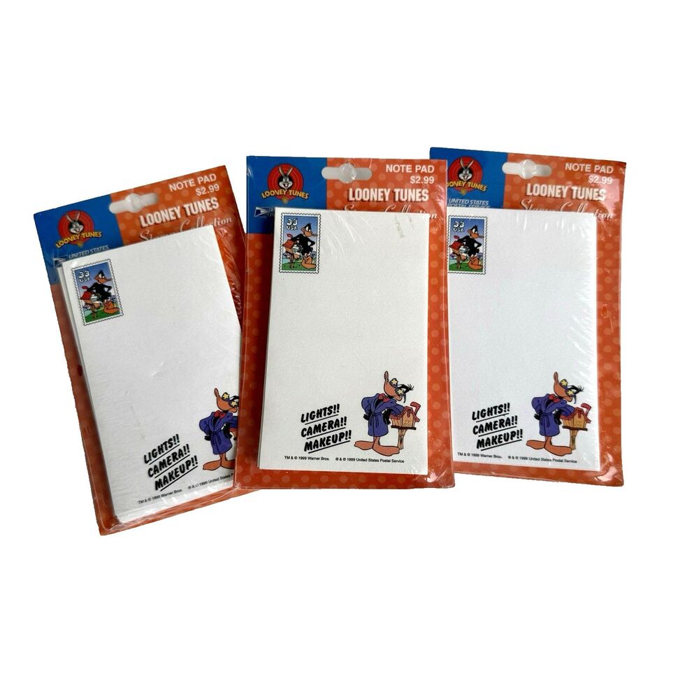 Set of 3 Warner Bros Daffy Duck Notepads USPS Stamp Collection 1999 NEW